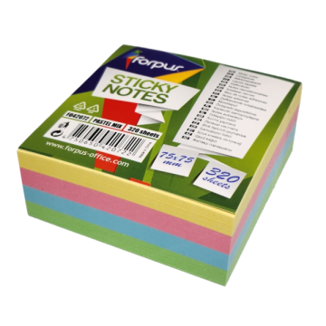 Lipnūs lapeliai Forpus, 75x75mm, 4-ių pastelinių spalvų miksas, kubas (1x320)