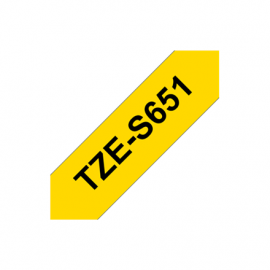 Brother | TZe-S651 Strong Adhesive Laminated Tape | Black on Yellow | TZe | 8 m | 2.4 cm