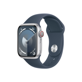 Apple Apple Watch Series 9 GPS + Cellular 41mm Silver Aluminium Case with Storm Blue Sport Band - M