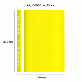 AD Class Segtuvėlis skaidriu viršeliu su perforacija 100/150 Geltonas, pakuotėje 25 vnt.