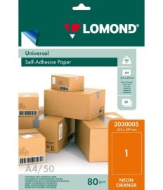 Lipnus popierius lipdukams Lomond Self-Adhesive Universal Labels 1/210x297, A4, 50 lapų, Orange neon