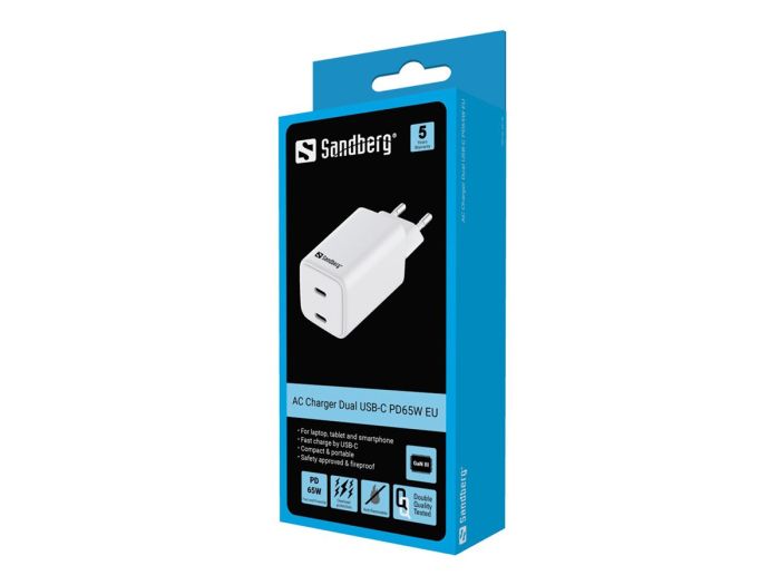 SANDBERG AC Charger Dual USB-C PD65W EU – 2