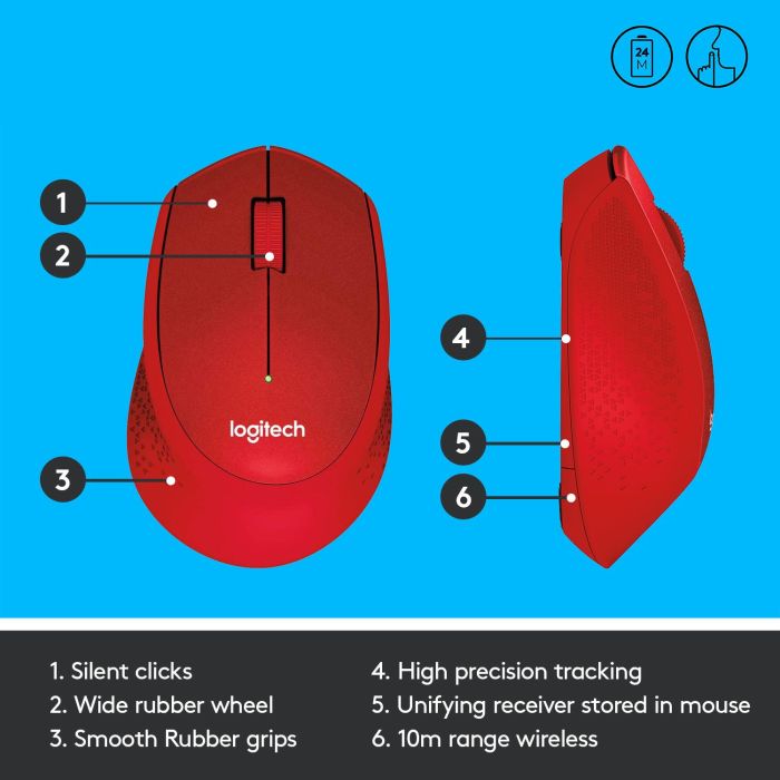 MOUSE USB OPTICAL WRL M330/SILENT RED 910-004911 LOGITECH – 7