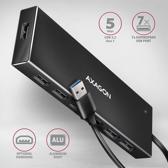 I/O HUB USB3.2 7PORT FLAT/1M HUE-F7A AXAGON – 2