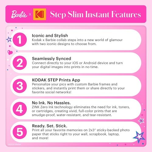 Barbie x Kodak STEP Slim Momentinis mobilus nuotraukų spausdintuvas Colour ZINK 2x3'' 1ppm, BT, Pink – 7