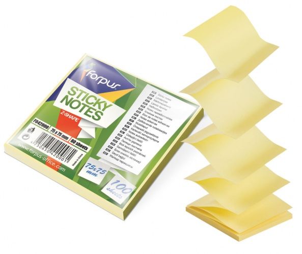 Lipnūs lapeliai Forpus Office, Z tipo, 75x75mm, geltoni (100l)