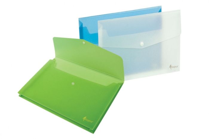 Aplankas su spaude Forpus, A4, plastikinis, su praplėtimu, žalias, skaidrus