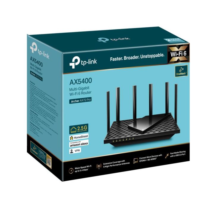 Wireless Router TP-LINK 5400 Mbps 3x10/100/1000M 1x2.5GbE ARCHERAX72PRO – 3
