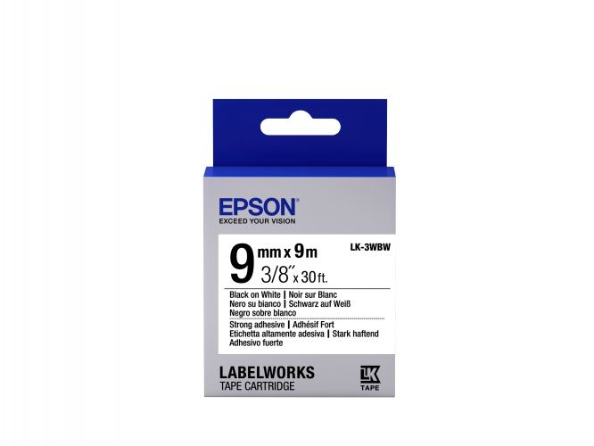 Epson LK-3WBW (C53S653007) Ženklinimo juostelė, Strong Adhesive, Black on White, 9mm 9m