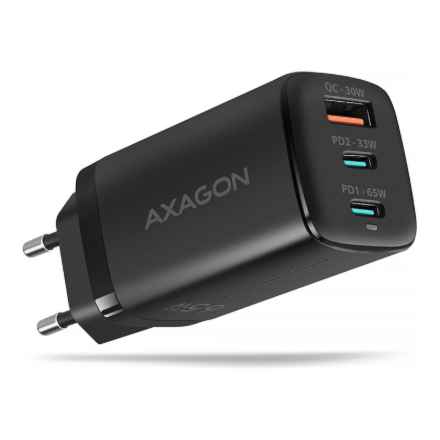 AXAGON GaN wallcharger 3x port (USB-A + 2x USB-C), 65W ACU-DPQ65