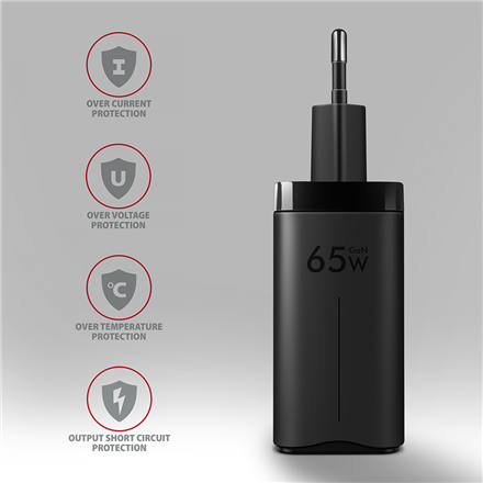 AXAGON GaN wallcharger 3x port (USB-A + 2x USB-C), 65W ACU-DPQ65 – 5
