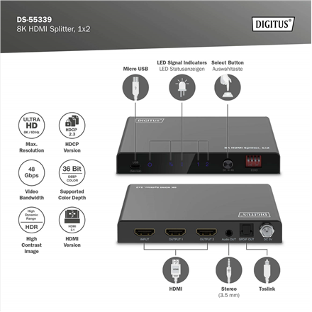 Digitus 8K HDMI Splitter, 1x2 DS-55339 – 6