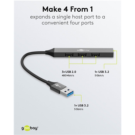 Goobay Slim 4-Port USB Hub, USB-A to USB-A, 5 Gbit 5GB – 3
