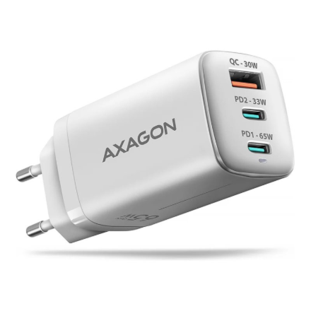 AXAGON GaN wallcharger 3x port (USB-A + 2x USB-C), PD3.0 ACU-DPQ65W