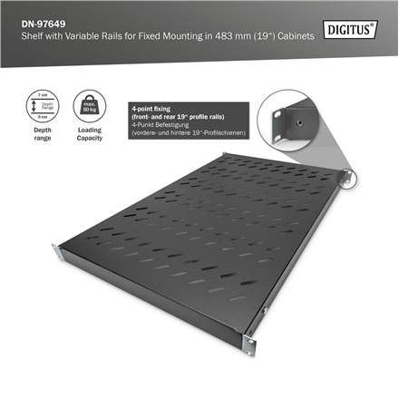 Digitus Shelf with Variable Rails for Fixed Mounting in 483 mm (19") Cabinets – 6
