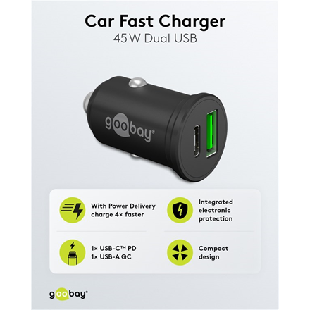 Goobay Dual-USB Car Fast Charger USB-C PD (Power Delivery), 45 W 61739 – 5