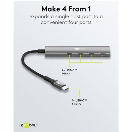 Goobay Slim 4-Port USB Hub USB-C to USB-C 5 Gbit/s – 5