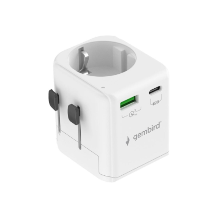 Gembird Grounded universal travel power adapter, 20 W TPA-EU1A1C20-01-W