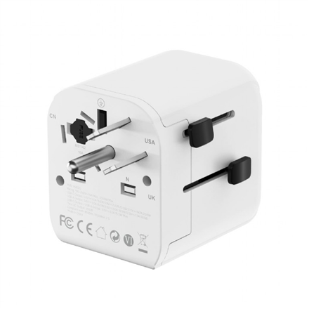 Gembird Grounded universal travel power adapter, 20 W TPA-EU1A1C20-01-W – 2