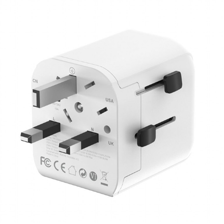 Gembird Grounded universal travel power adapter, 20 W TPA-EU1A1C20-01-W – 3