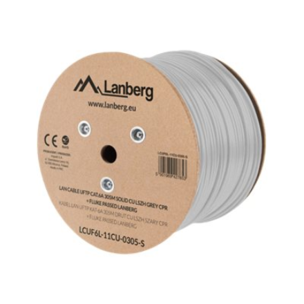Lanberg LAN Cable CAT.6A UFTP 305M Solid CU LSZH Grey CPR + Fluke Passed