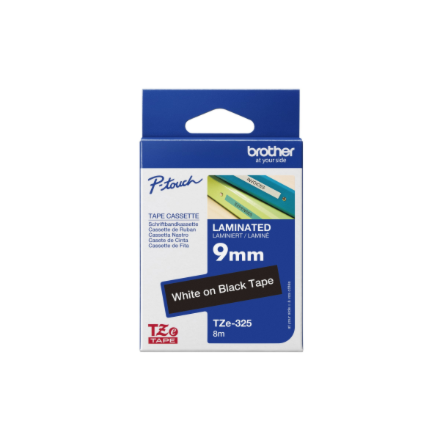 Brother TZe-325 Laminated Tape White on Black 8 m
