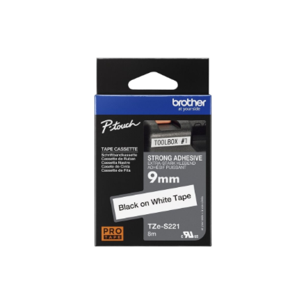 Brother TZe-S221 Strong Adhesive Laminated Tape Black on White 8 m – 2