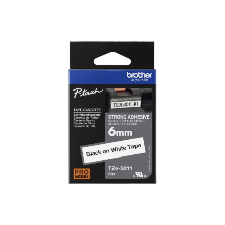 Brother TZe-S211 Strong Adhesive Laminated Tape Black on White 8 m – 2