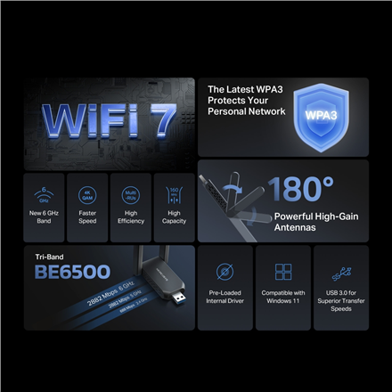 Mercusys MA37BEH BE6500 Wi-Fi 7 High-Gain Wireless USB Adapter – 5