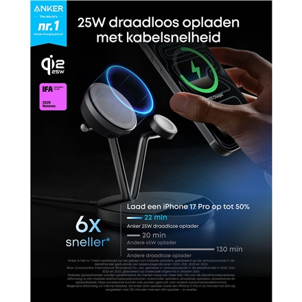 Anker Prime Wireless Charging Station Qi2.2 25W wireles charging (3-in-1 MagGo – 3