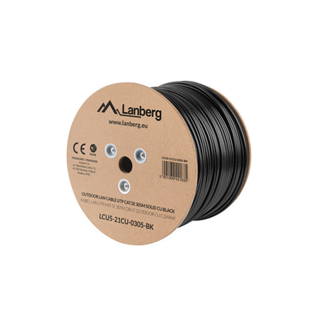 Lanberg Cable Cat.5E UTP 305M Solid Outdoor CU Black Fluke Passed