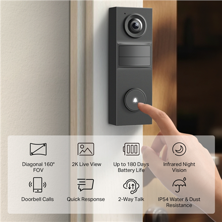 TP-LINK 2K Battery Video Doorbell Tapo D205 3 MP 2.4mm/F2.2 Micro SD – 4