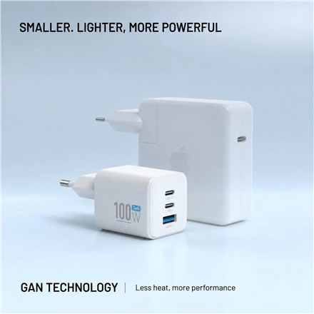 Fixed GaN Network Charger Mini with 2xUSB-C and USB output, PD support, 100 W, – 4
