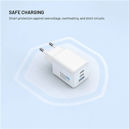 Fixed GaN Network Charger Mini with 2xUSB-C and USB output, PD support, 100 W, – 6