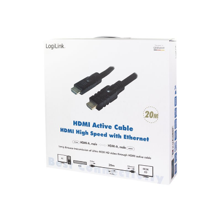 Logilink, CHA0020, 20m, Active, HDMI cable, type A male, - HDMI type A male, – 5