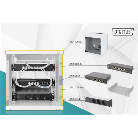 Digitus 10" Network Set, 6U cabinet, shelf, PDU, 8-port switch, CAT 6 patch
