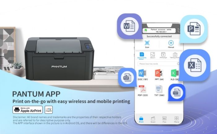 Spausdintuvas lazerinis Pantum P2500W, juodai baltas, A4, Wi-Fi – 7