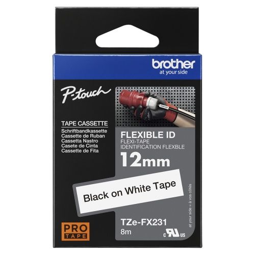 Brother TZe-FX231 Flexible Ženklinimo juostelė 12mm 8m, Black on White – 5