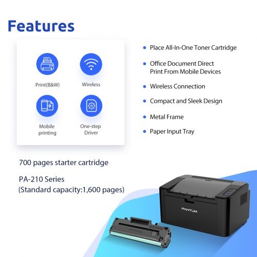 Spausdintuvas lazerinis Pantum P2500W, juodai baltas, A4, Wi-Fi – 3