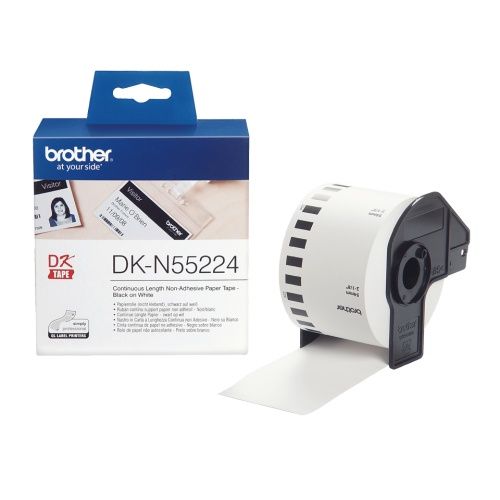 Brother DK-N55224 (DKN55224) Nelipnių popierinių etikečių ritinėlis, Black on White, 54mm 30.5m