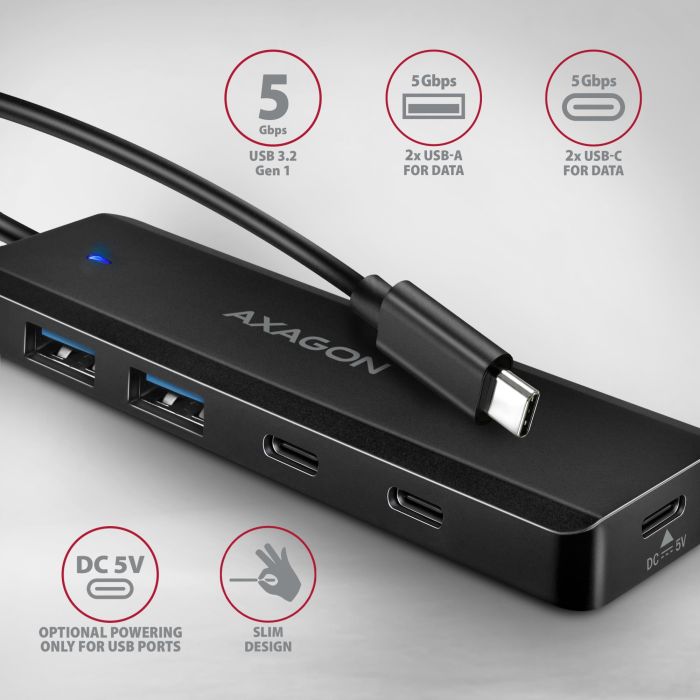 I/O HUB USB-C TRAVEL/0.19M HUE-C2C AXAGON – 2