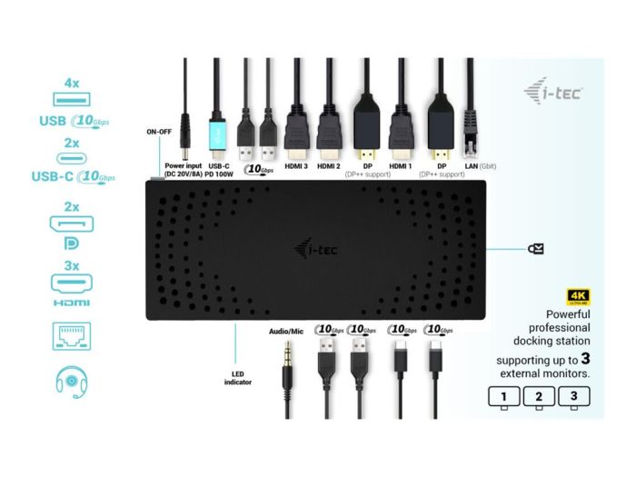 I-TEC USB3.0/USB-C/TB 3x4K Dock G2 PD100 – 6