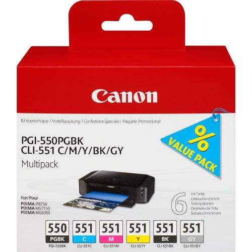 Canon PGI-550/CLI-551 (6496B005) Rašalinių kasečių komplektas, PGBK/C/M/Y/BK/GY – 3