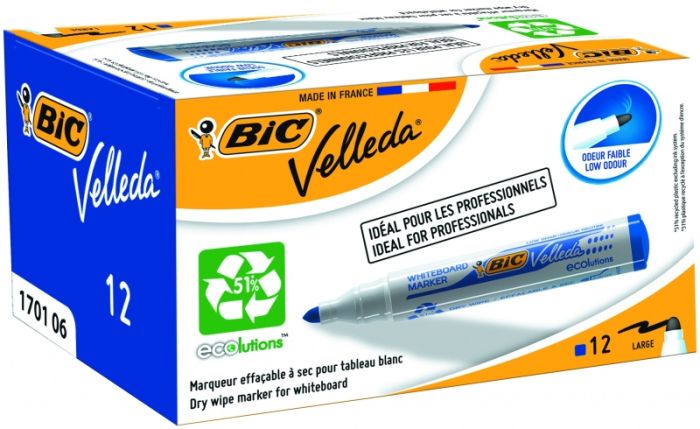 Bic Žymeklis baltai lentai Velleda 1701 1-5 mm, mėlynas, pakuotėje 12 vnt. 525826