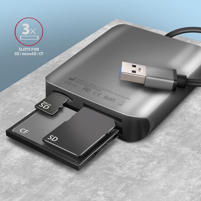 MEMORY READER USB3.2 3-SLOT/SD/MICROSD/CF CRE-S3 AXAGON – 3