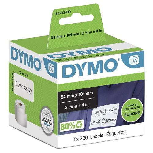 Dymo 99014 (S0722430) Etikečių ritinėlis Black on White, 54mm x 101mm, 220 Lipdukų – 3