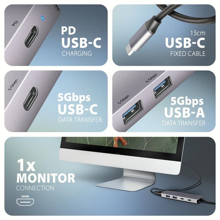 I/O HUB USB-C 5IN1/0.15M HMC-5H60 AXAGON – 6