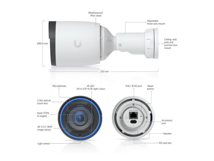 UBIQUITI UVC-G6-PRO-BULLET-W 4K POE Cam – 8