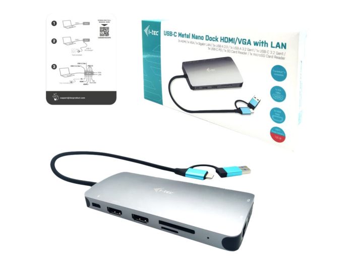 I-TEC USB-C Metal Nano Dock 3xDisplay+PD – 6