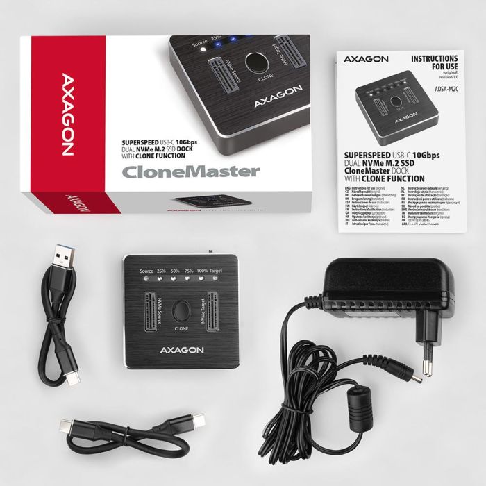 SSD ACC DOCK STATION USB-C/2XM.2 NVME ADSA-M2C AXAGON – 3